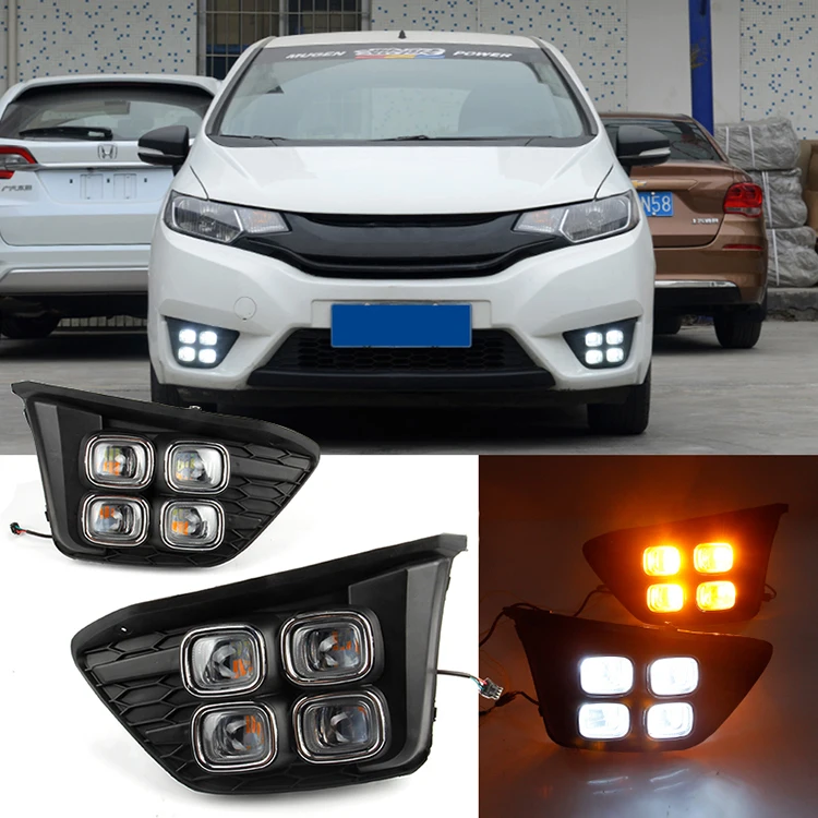 OKEEN для Honda Jazz Fit отложным воротником желтый сигнал реле Водонепроницаемый дневные ходовые огни 12В Светодиодный дневной светильник противотуманная фара