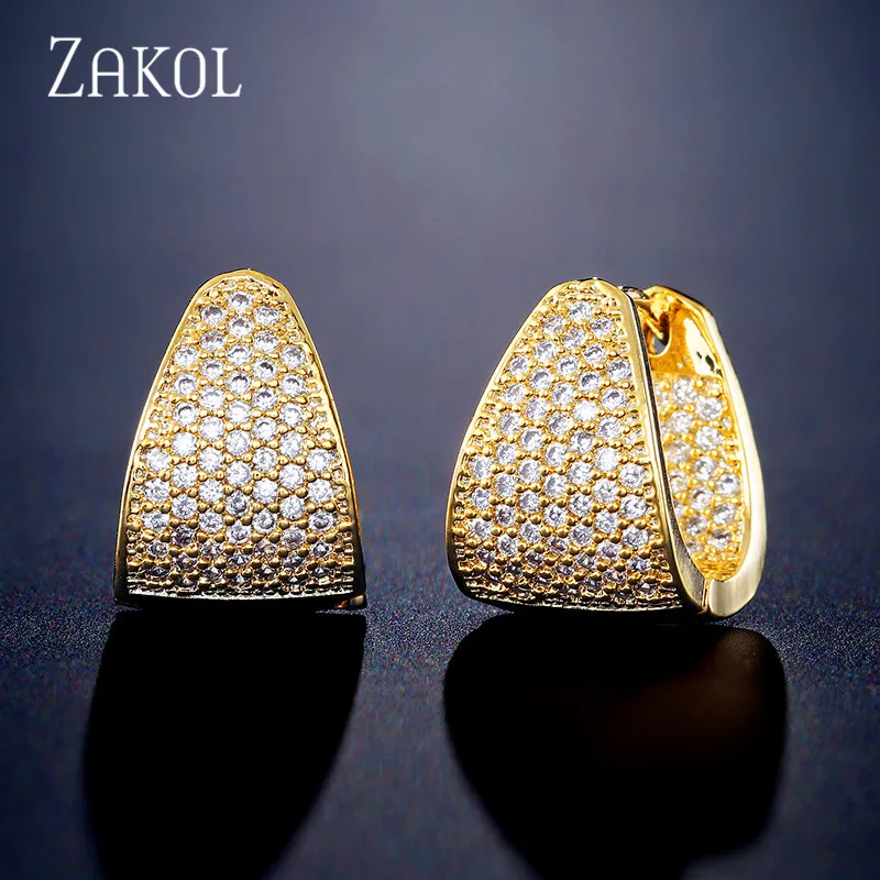 ZAKOL Изящные Изысканные Модные золотые Прозрачные Серьги кольца покрытые микро