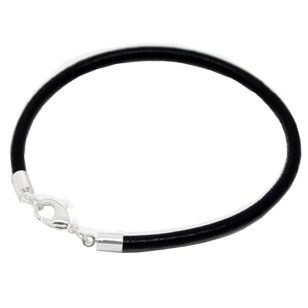 Браслеты из натуральной кожи DoreenBeads серебристые с застежкой лобстером черные