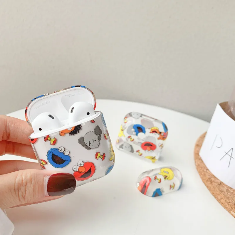 Жесткий прозрачный чехол для наушников AirPods 1/2 с милым мультяшным принтом Улица