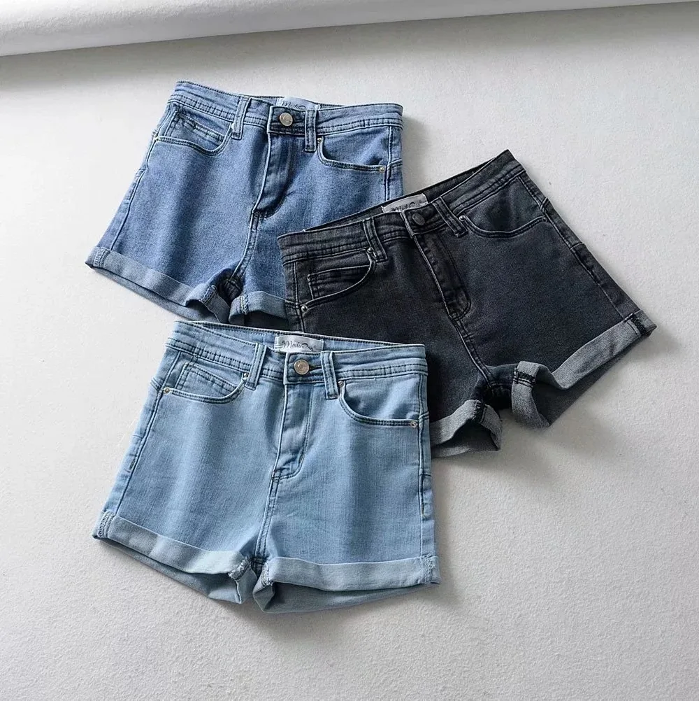 Шорты женские джинсовые облегающие эластичные с высокой талией корейский стиль