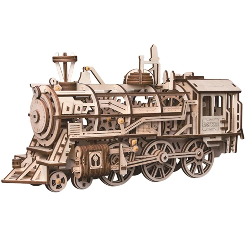 Steam Train ROBOTIME паровой DIY Деревянный робот игрушка Паровозик трактор бездорожье обучающая игрушка лучший подарок для вашего ребенка - Цвет: Steam Train