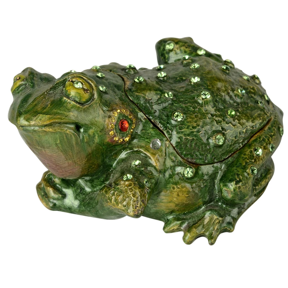 Большая шкатулка с драгоценными камнями в виде лягушки эмалированная откидная