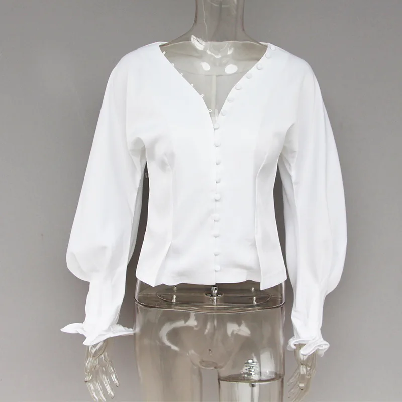Женская винтажная Блузка boho белая рубашка на пуговицах с рукавами