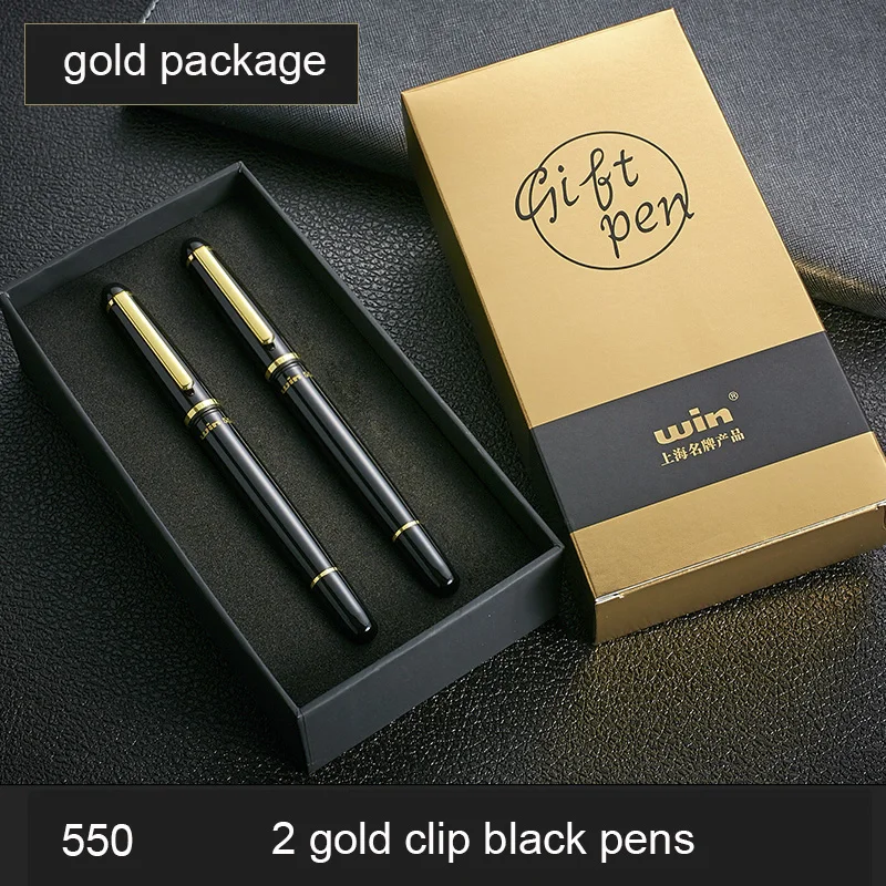 2 gold clip black Набор подарочных шариковых шариков с шариками и шариками, изысканная точка 0,5 мм, черные чернила, металлические черные, белые, красные, деловые офисные ручки для мужчин и женщин - Цвет: 2 gold clip black