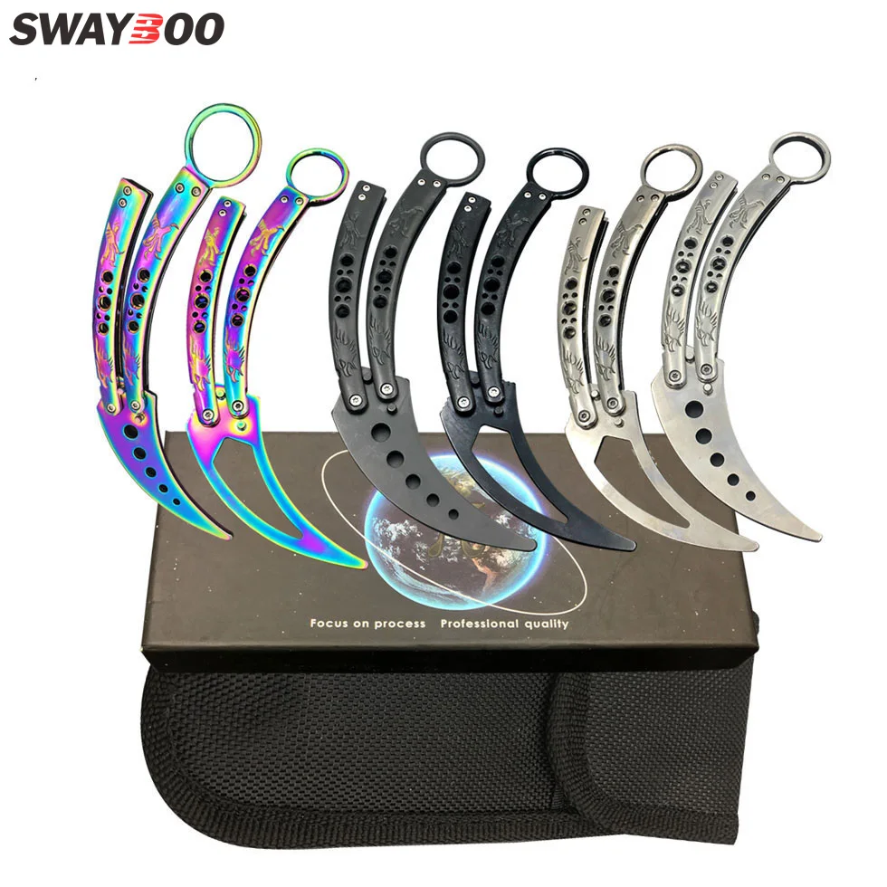 

Swayboo CS GO training folding Knife butterfly in knife fade color game butterfly knife trainer dull tool