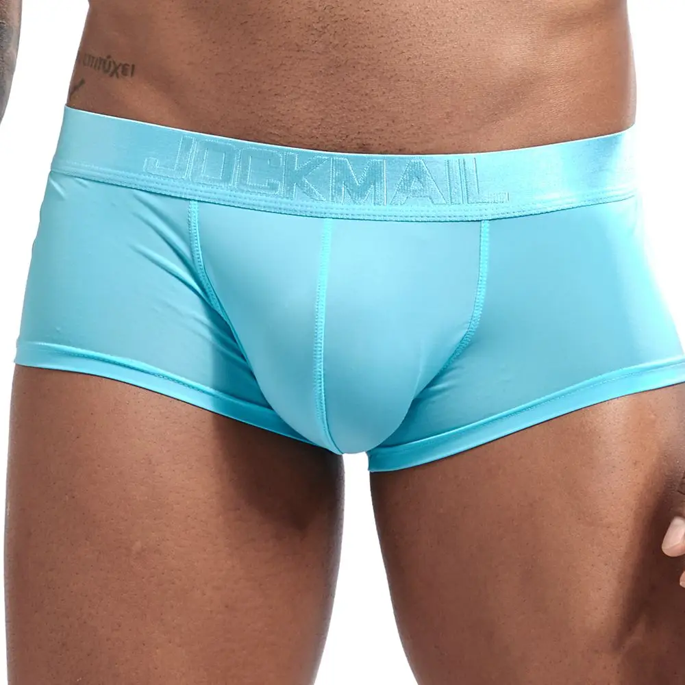 Небесно-голубой JOCKMAIL, ультра-тонкое сексуальное нижнее белье, мужские боксеры, одноцветные, выпуклые, мужские трусы, Короткие трусы, Слип, Homme Cueca, Гей Нижнее белье - Цвет: Небесно-голубой