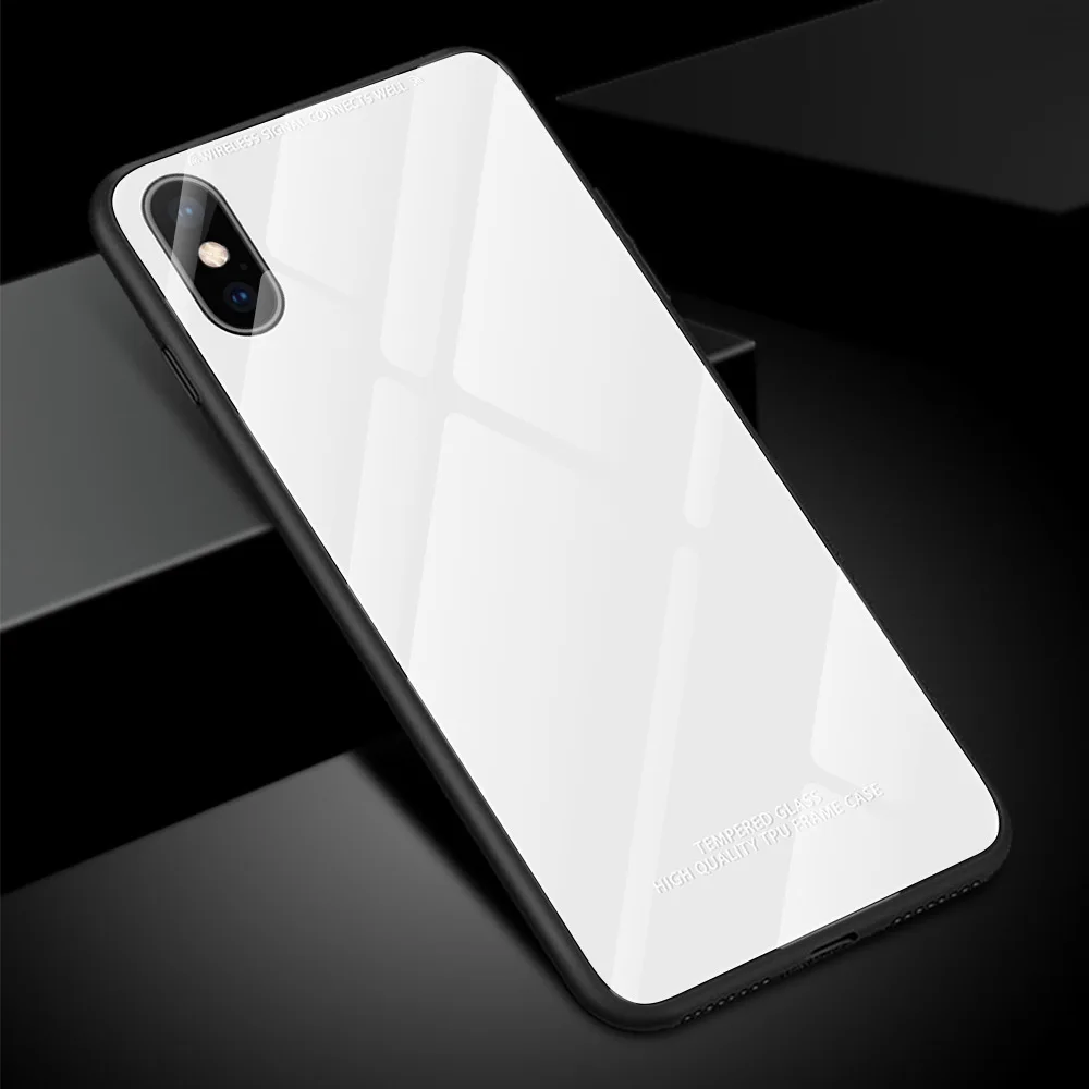Белый Роскошное однотонное закаленное стекло для iPhone XS XSMax XR I8 I8 Plus ударопрочный чехол для i6 i6s i6s Plus Coque - Цвет: Белый