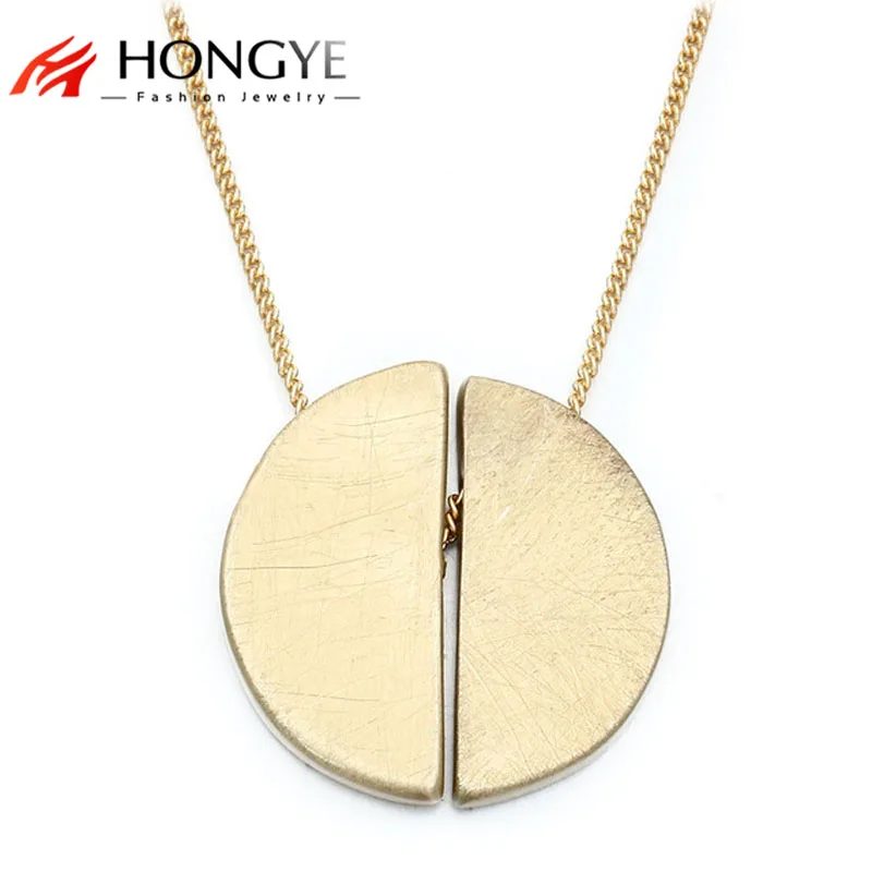

HONGYE Hot-Selling Simple Design Brushing Wire Drawing Semi-circle Necklace Pendant Alloy Necklace Long Femme Bijoux Collar
