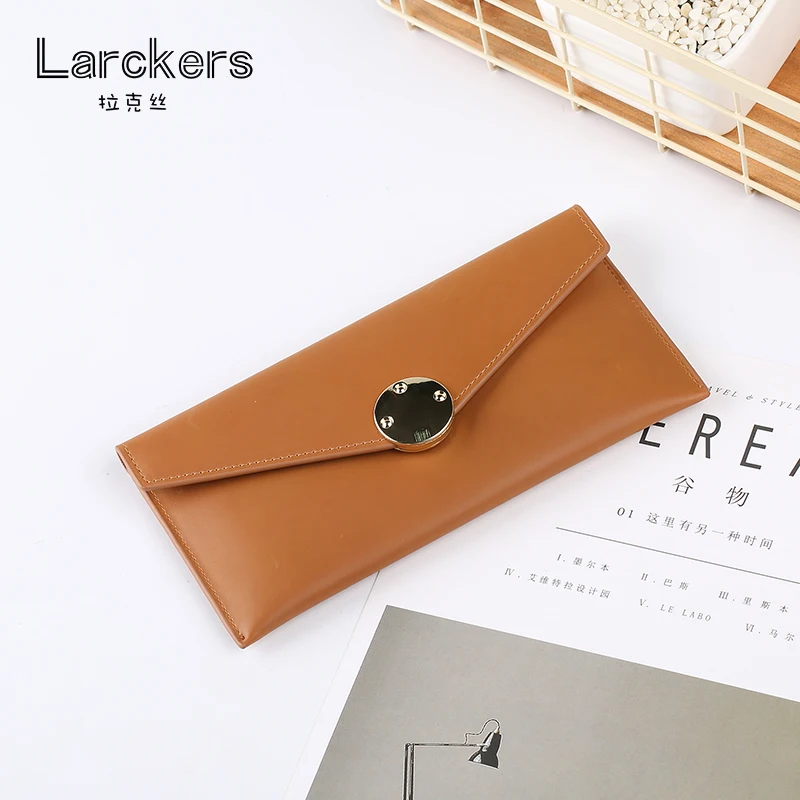 Модный тонкий женский однотонный кошелек из натуральной кожи с конвертом клатч