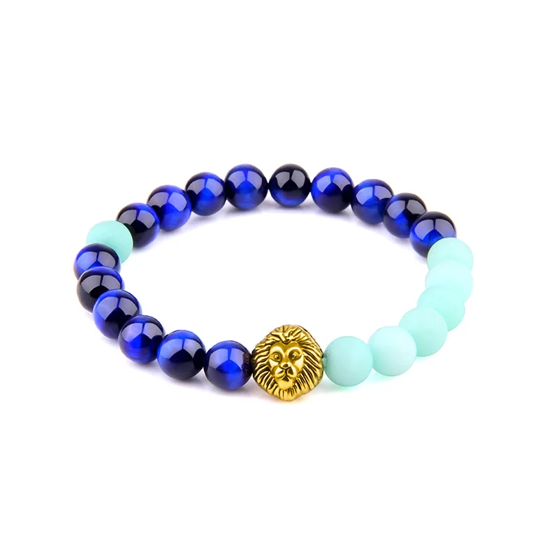Натуральный 8 мм родониты бусины Браслет Лазурит с тигровым глазом браслет Лев