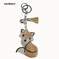 cute fox crystal key chain key ring rhinestone trinket car key chain mix color inlay pearl keychain cool gift key women