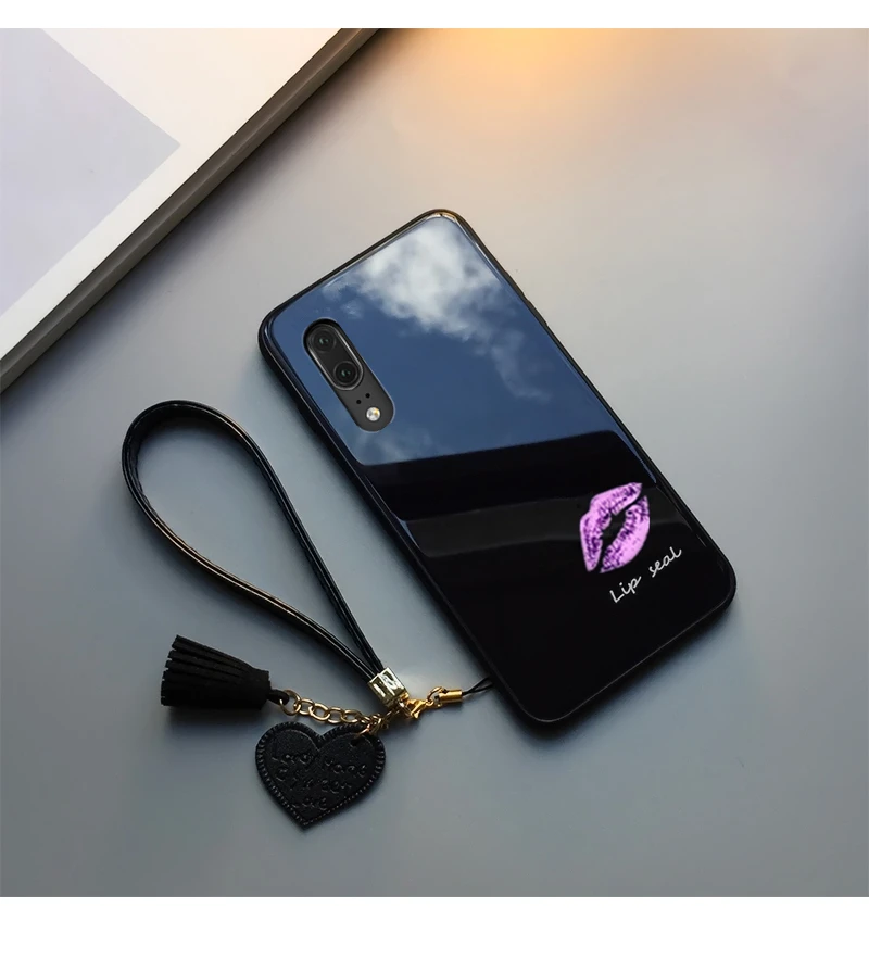 BONVAN для Xiaomi mi 9 SE, чехол из закаленного стекла, модный принт в виде губ, твердая задняя крышка для Xiaomi mi 9 mi 9 se, кисточка, ремешок, чехол для телефона
