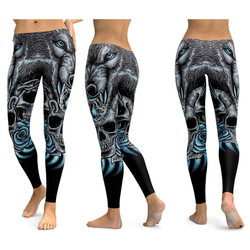 TQSKK Yoga Pants Women Sports Fitness Running Skull Leggings Sexy New Arrival Gym Wear Elastic Slim Workout | Спорт и развлечения