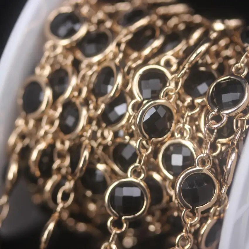 

NEW! 3Meter/Lot 6mm Plated Golden Copper K9 Optical Glass Coin Bead Rosary Chains,Black Faceted Flat Round Beaded Chain Necklace