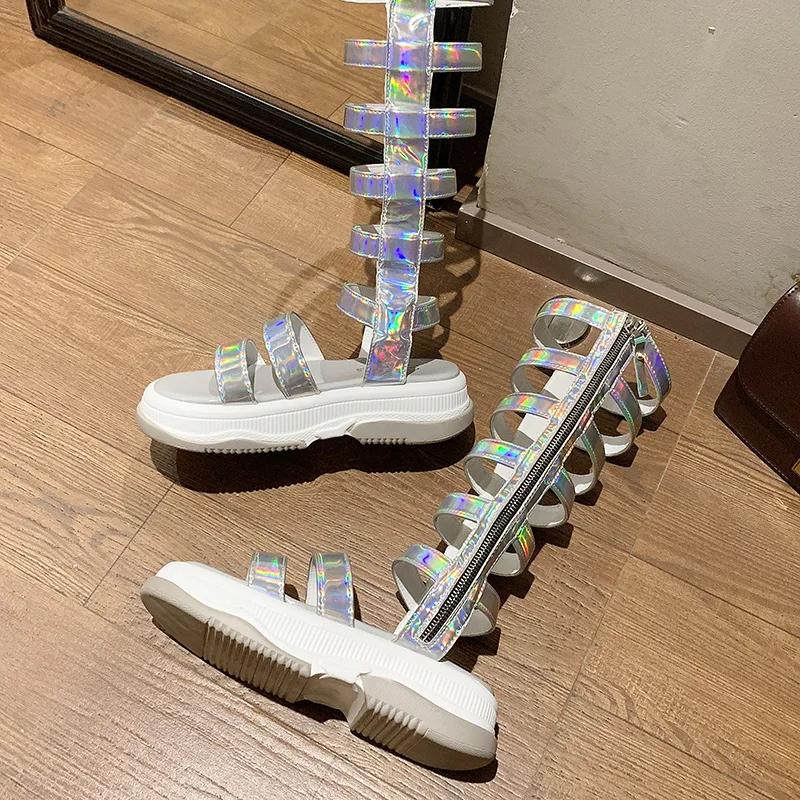 2019 г. модные летние высокие сандалии женская обувь на плоской подошве римские с