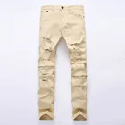 Мужские джинсы в стиле хип-хоп EVJSUSE, повседневные джинсы с потертостями, брендовые обтягивающие джинсы на молнии