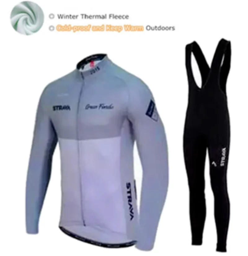 2 STRAVA Pro team зимний термальный флисовый Велоспорт Джерси Набор abbigliamento ciclismo invernale велосипедная Одежда MTB велосипед Джерси - Цвет: 2
