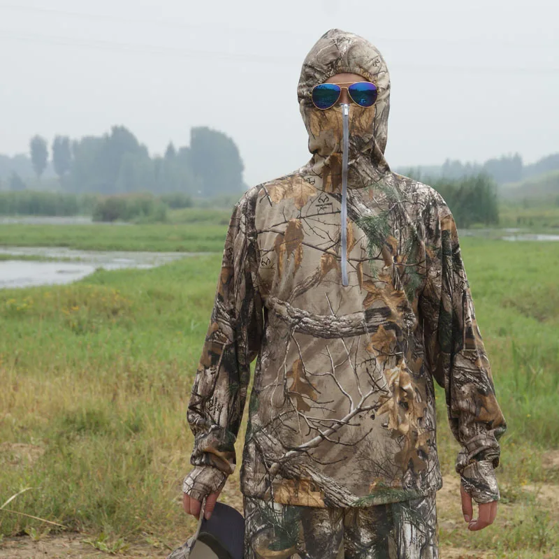 

Spring Autumn Bionic Long Sleeves T-Shirt Camouflage Clothing Hunting Hooded Shirt Clothes Hoody Fishing Clothes Fishing Hoody
