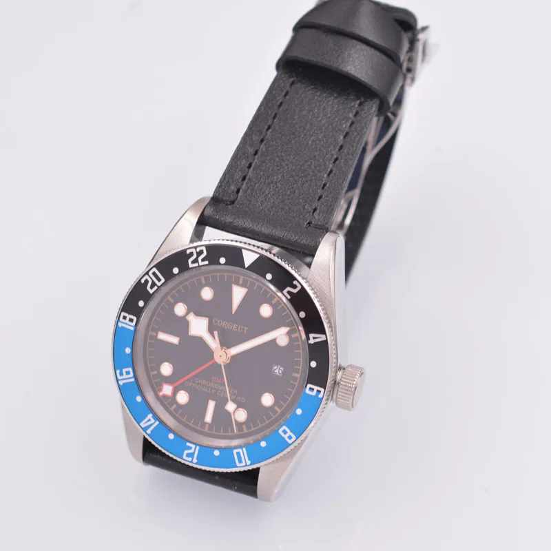 41 мм Corgeut синий и черный GMT мужские часы сапфировые автоматические механические часы
