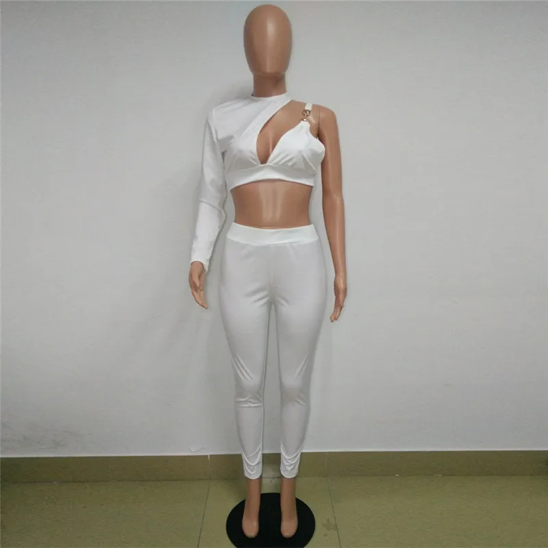 Женский укороченный Топ с длинным рукавом и вырезами на одно плечо штаны