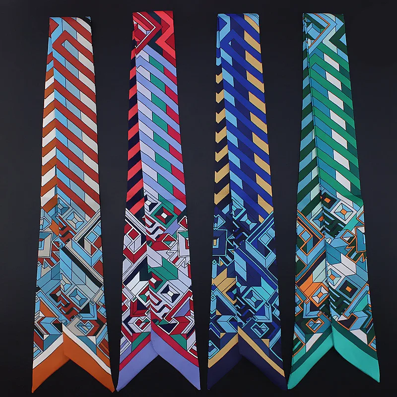 Women Twill Silk Scarfs New Fashion Headband Long Head Scarf Brand Shawls Digital Printed Bag Ribbon 2018 Headdress |