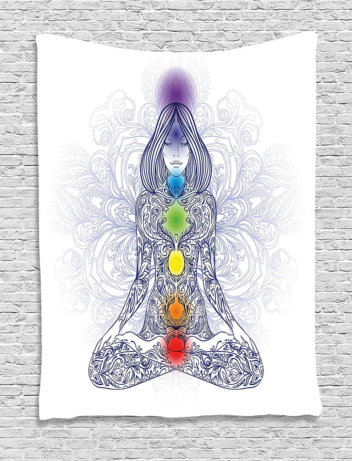 Chakra Декор гобелен медитирующая женщина в позе лотоса с точками чакры теле