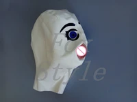 free shipping latex handmade fetish doll mask rubber hood in white