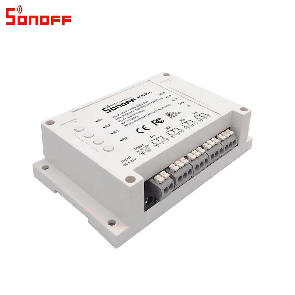 Itead Sonoff 4CH Pro Wifi переключатель 4 банда инчинг самоблокирующийся Блокировка WiFi RF управление Умный переключатель приложение пульт работает с Alexa