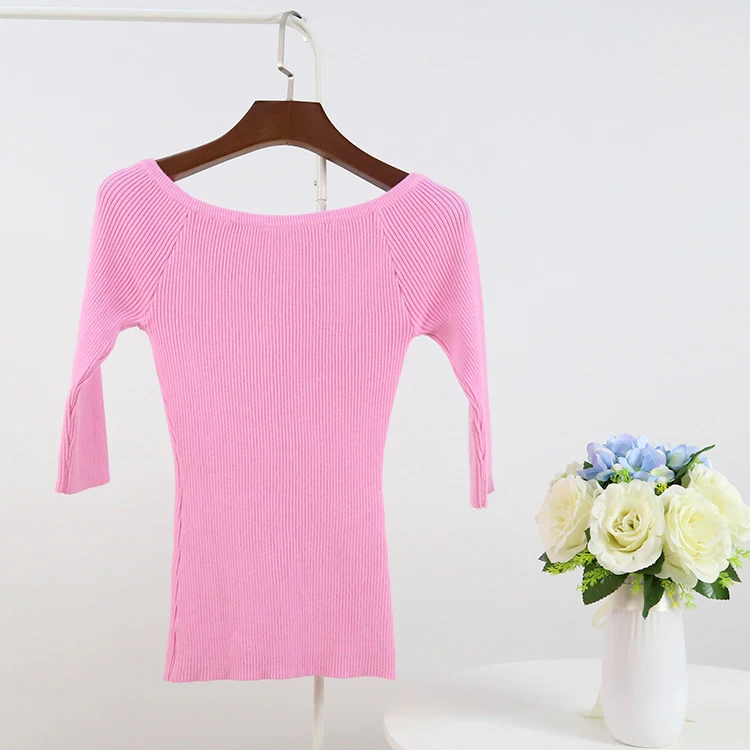 Sweater Women Boat Neck Three-quarter Sleeve Solid Pullover Knitted Jumper 2018 New Tops Fashion Autumn Winter Drop Ship | Женская