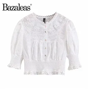 L123 white Bazaleas хлопковая белая женская блузка, винтажная эластичная Укороченная блуза, женская модная блузка, укороченный топ, Прямая поставка - Цвет: L123 white