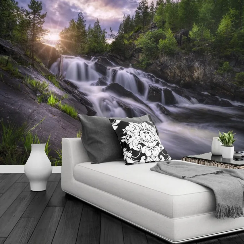 Большие фрески на заказ водопады из норвежских рек природные обои для гостиной - Фото №1