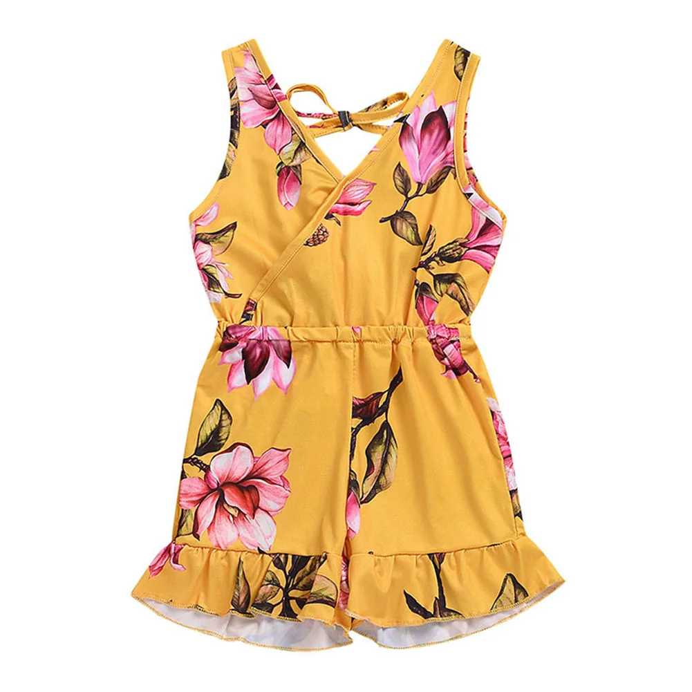 

Kids Girls Print Jumpsuits Sleeveless Breathable Floral Casual Rompers for Summer AN88