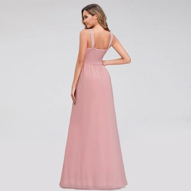 Розовые платья подружки невесты Ever Pretty EB07660PK элегантные шифоновые платья для свадеб с круглым вырезом и открытыми плечами, вечерние платья
