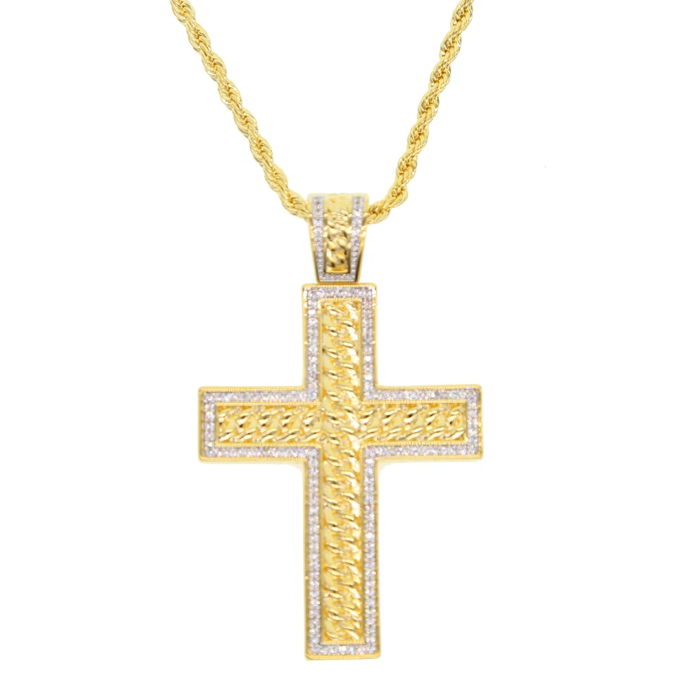 2021 Новый Замороженный Циркон мужской кулон в виде креста золотой цвет Материал CZ