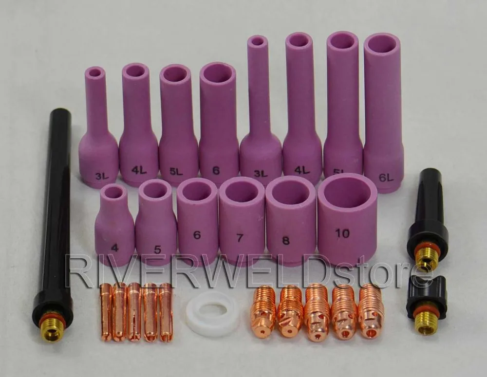 TIG KIT Collet Body Alumina Nozzle Back Cap Fit TIG Welding Torch SR WP9 20 25 Consumables Accessories ,28pcs