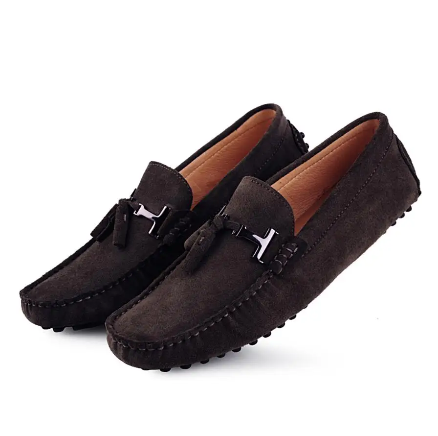 Brown Suede Loafers Для мужчин s Повседневное обувь мокасины; обувь из натуральной кожи; обувь Для мужчин большие Размеры 46 обувь для вождения обувь для отдыха без застежки мужские лоферы замшевые модельные туфли - Цвет: Brown Suede Loafers