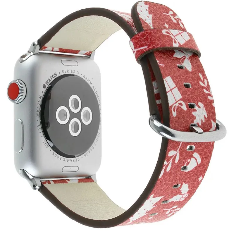 Красочные рождественские кожаные часы ремешок для Apple Watch Series 3 2 1 группа Рождество Отец чулок олень Ремешки для наручных часов 42/38 мм