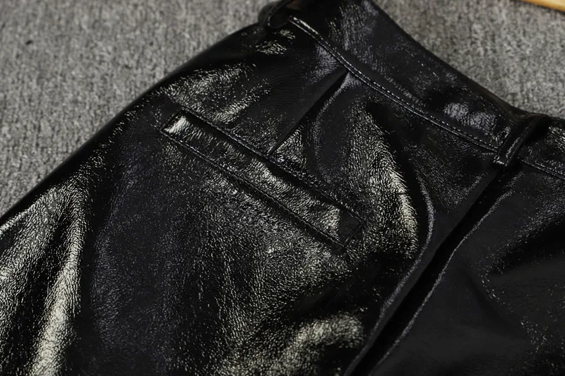 Глянцевые черные брюки [LIVIVIO] из искусственной кожи женские повседневные