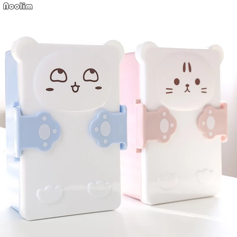 Мультяшный милый двухслойный пластиковый Ланч бокс для сэндвичей контейнер