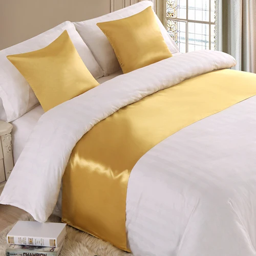 5077 Yellow RAYUAN Silk and Satin Bedspreads Silk Fabrics Bed Runner Bedding Single Queen King Bed Cover Towel Home Hotel Decorations - Цвет: 5077 Yellow