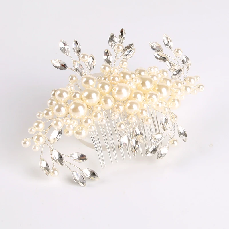 Fashion Handmade Simulated Pearl Women's Hair Combs For Wedding Accessories Bride Comb tiara Headpiece Jewelry FS075 | Украшения и