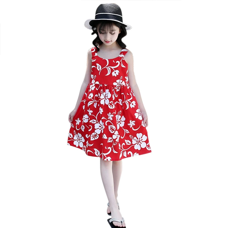 Летнее платье для девочек хлопковые детские платья маленьких однотонное красное