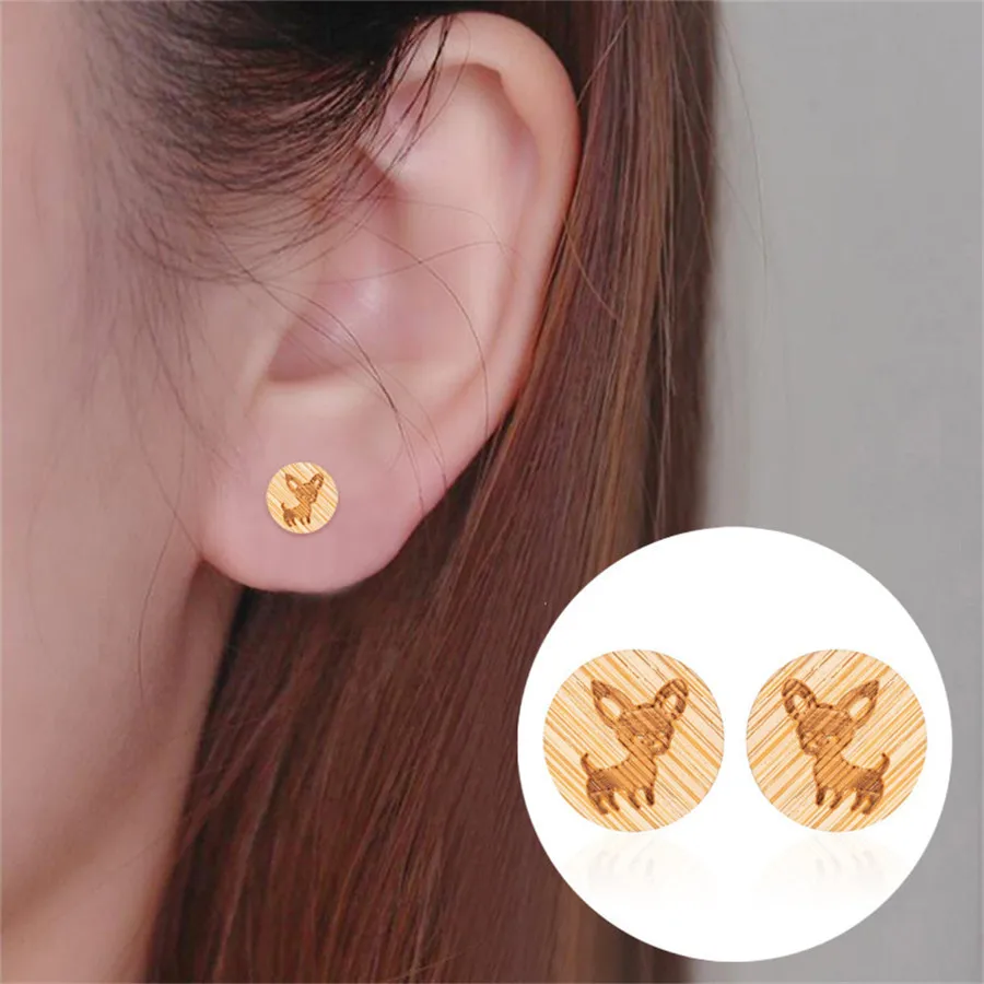 yiustar Animal Dog Earrings Wooden Round Stud Earring For Women Trendy Female Ear Jewelry Bohemian Bijoux | Украшения и