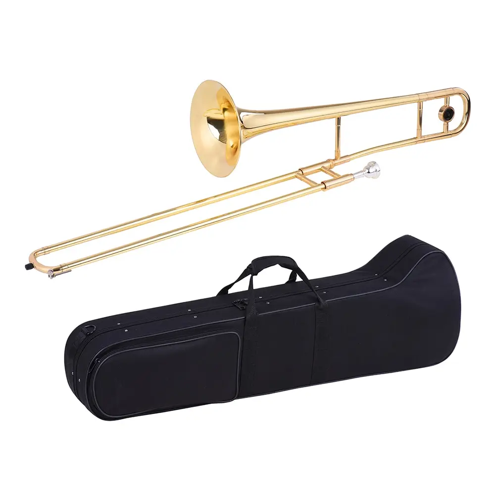 Ammoon Alto Trombone латунный золотой лак духовой инструмент Bb тон B плоский с мельхиором мундштук Чистящая палка чехол