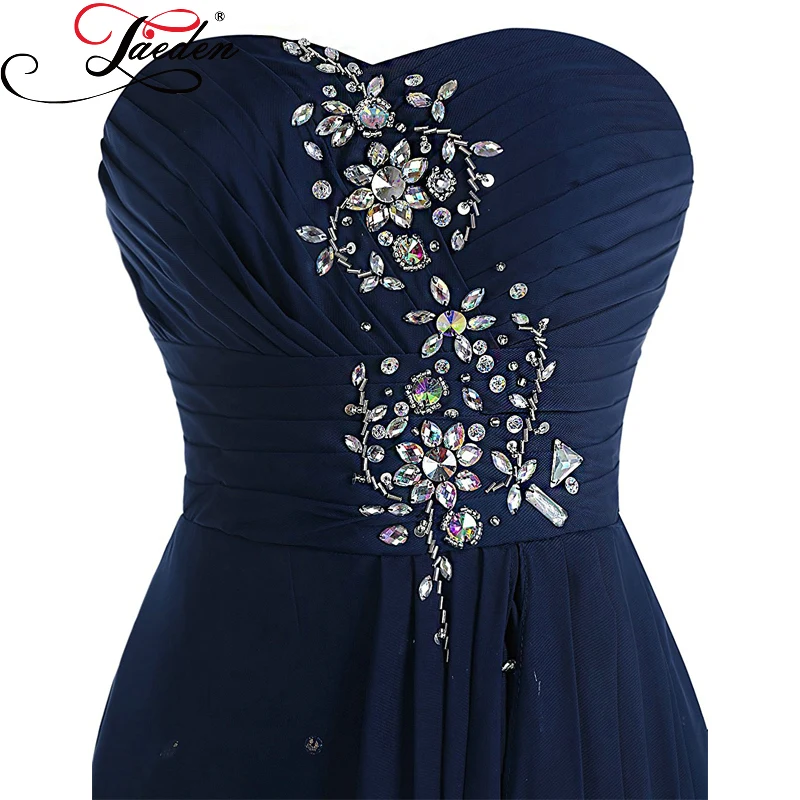 JAEDEN Dark Navy High-low Evening Dresses Beading Crystals Sexy Side Slit Chiffon Sleevelesess 2017 Sweetheart Neck Party Gowns | Свадьбы и