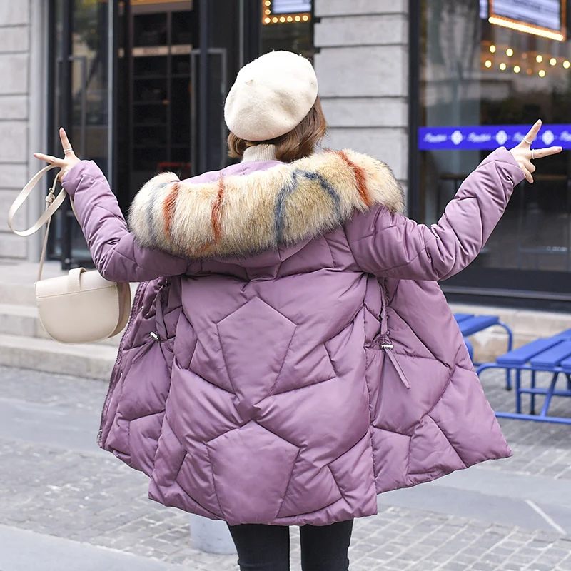 

2019 Autumn Winter Long Coat Female Jacket Parkas Winter Jacket Women Faux Large Fur Collar Hooded Parka Women PP098