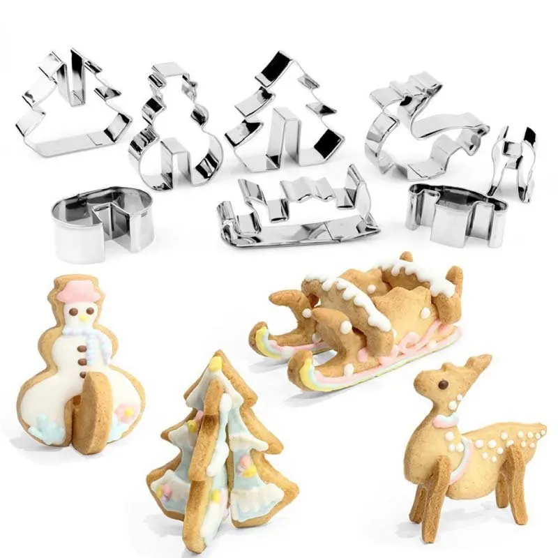 

8pcs 3D Christmas Cookie Cutter Stainless Steel Cut Candy Biscuit Mold Cooking Tools DIY Christmas Decorations For Home New Year