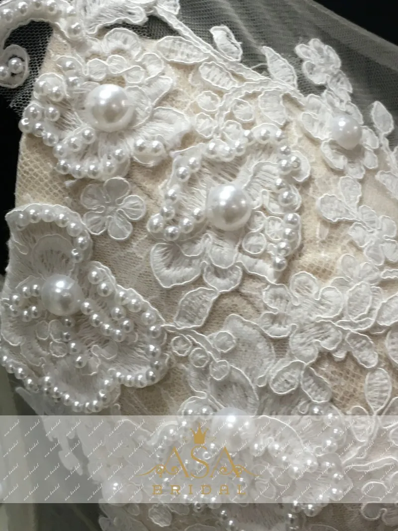 Реальные фотографии прозрачные аппликации совок шеи кружева свадебное платье