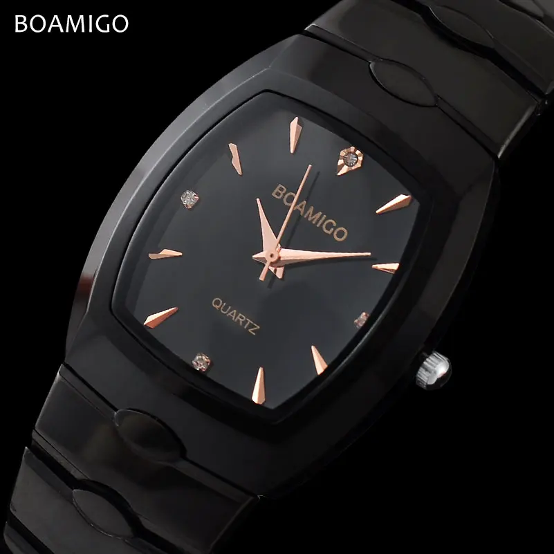 Мужские кварцевые часы стальные деловые 2017 бренд BOAMIGO черный браслет Подарочные